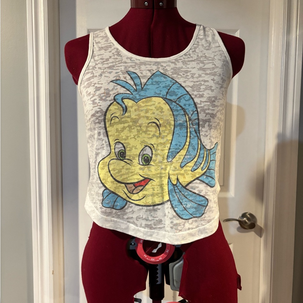 Primark Disney White crop Tank Top. Little mermaid flounder. Size US2 UK6